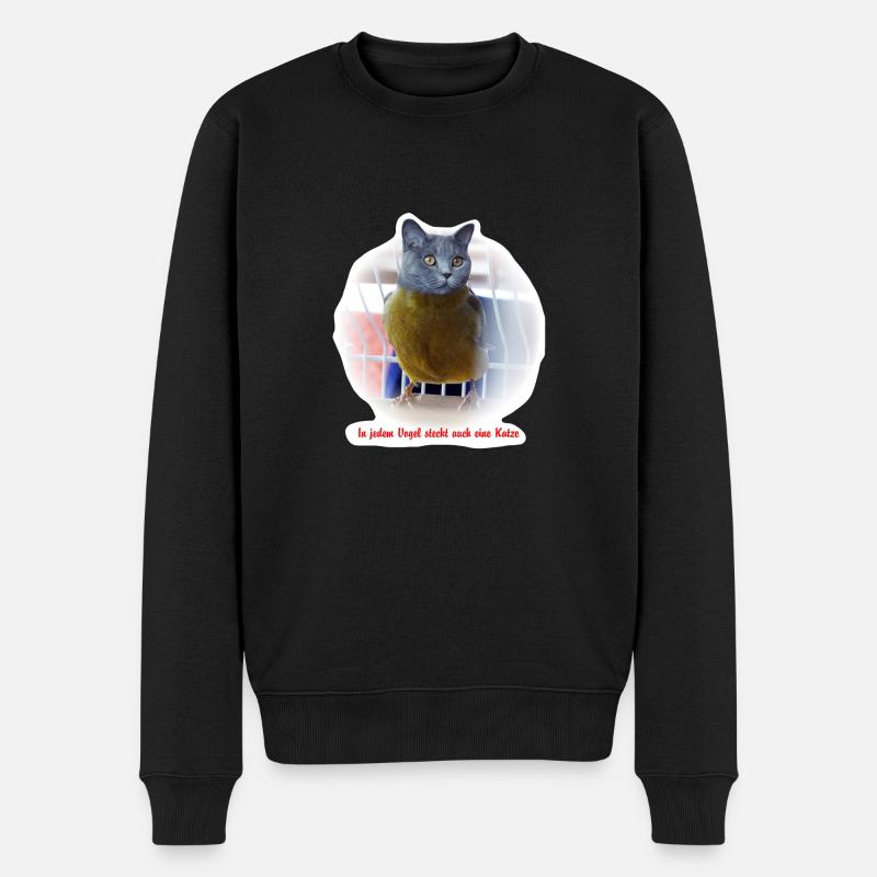 Katzen Vogel Poster - Männer Premium Bio Pullover - Schwarz