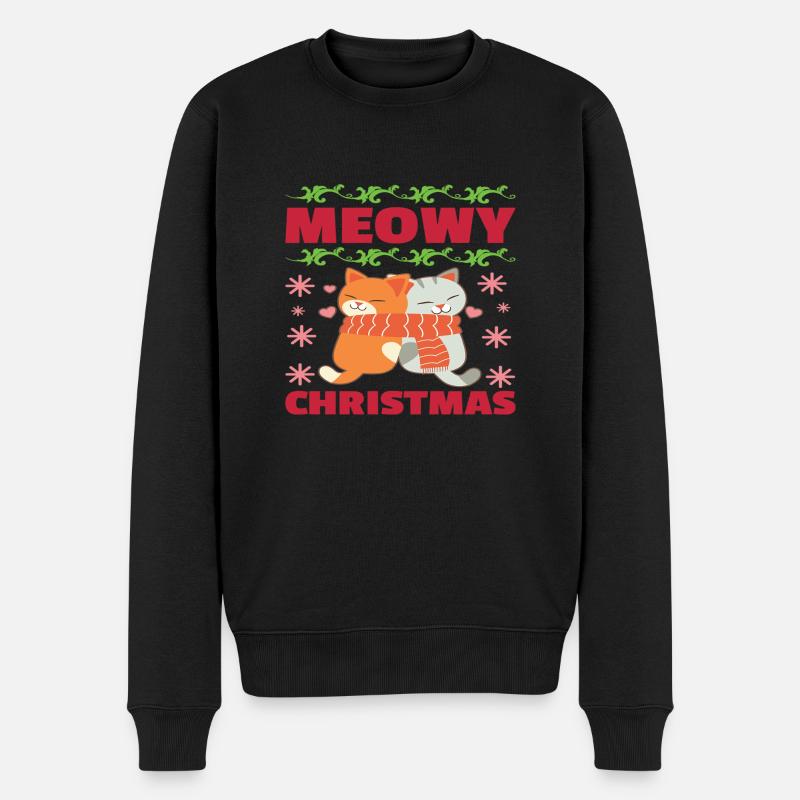 Meowy Christmas - Männer Premium Bio Pullover - Schwarz