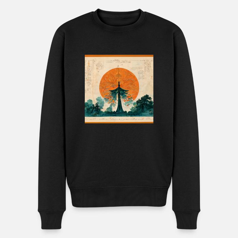 Japanischer Tempel - Männer Premium Bio Pullover - Schwarz