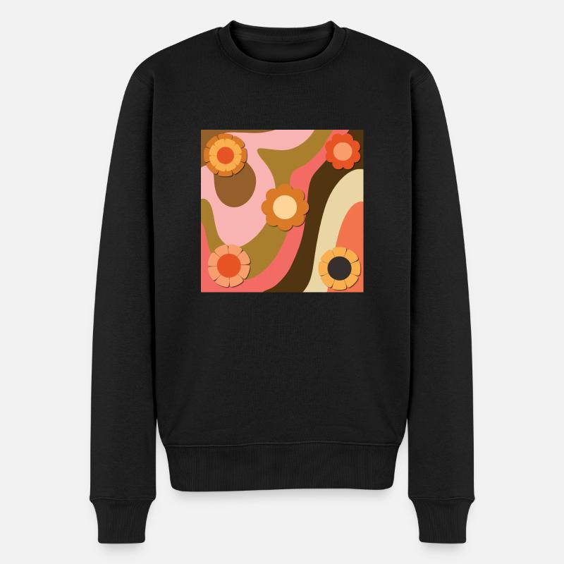 Retro Blumenwirbel - Männer Premium Bio Pullover - Schwarz