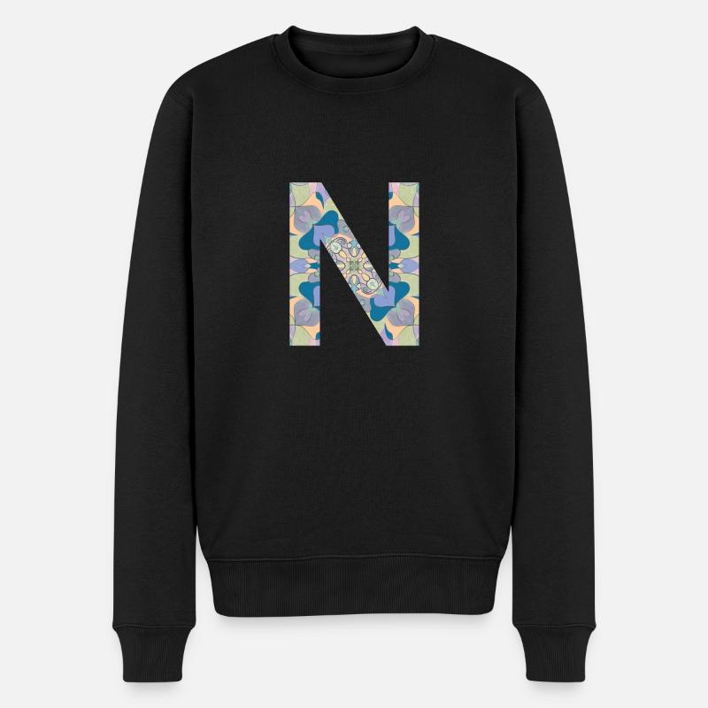 Buchstabe N im Mandala - Männer Premium Bio Pullover - Schwarz