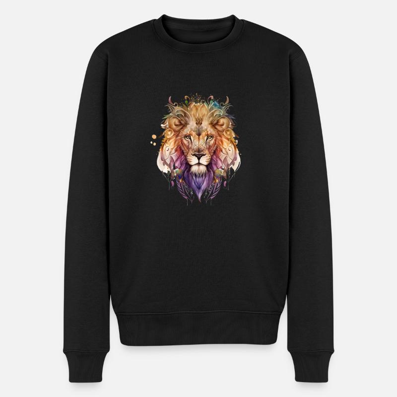 02 Sternzeichen Löwe Ornament Wasserfarbe Kopf - Männer Premium Bio Pullover - Schwarz