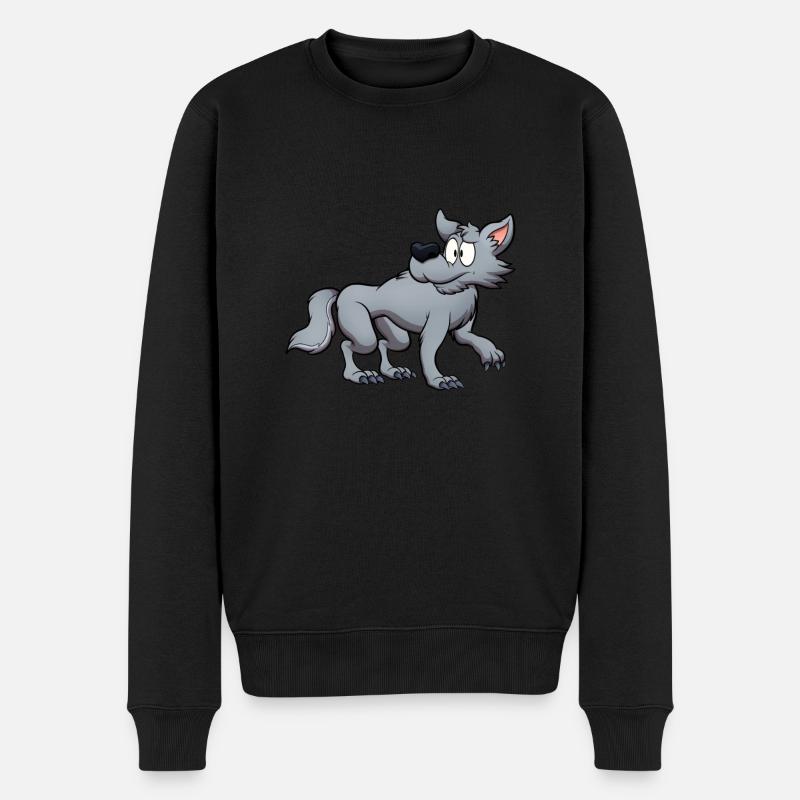 Wolf - Männer Premium Bio Pullover - Schwarz
