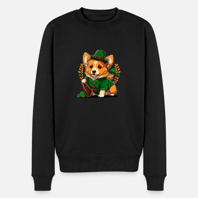 Leprechaun Corgi - Männer Premium Bio Pullover - Schwarz