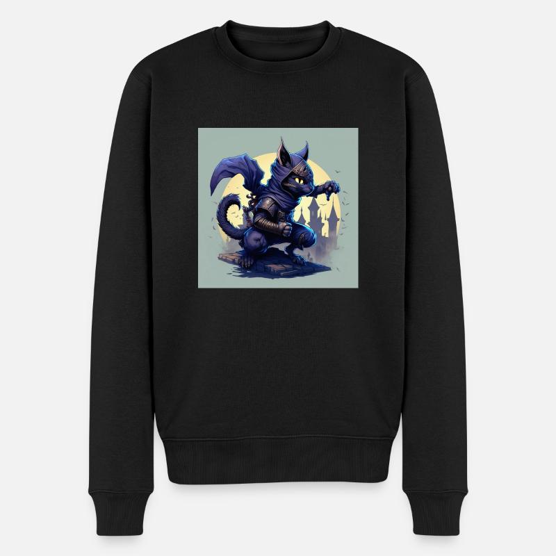 Ninja Katze - Männer Premium Bio Pullover - Schwarz