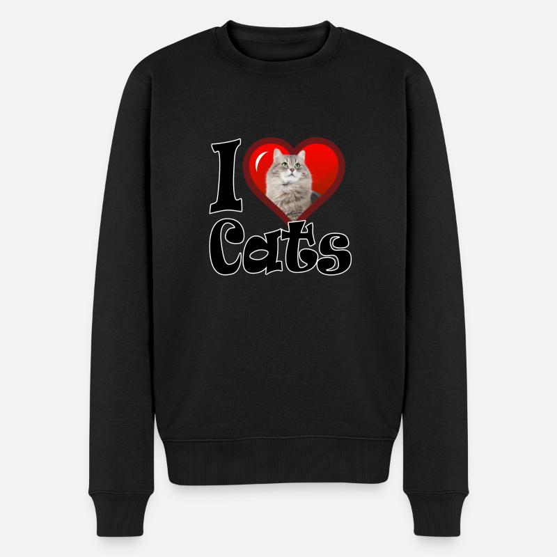 Ich liebe Katzen - Männer Premium Bio Pullover - Schwarz