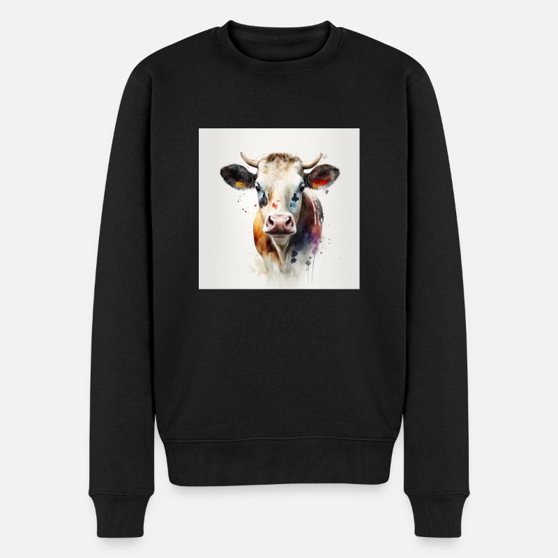 Kuh Wasserfarbe - Männer Premium Bio Pullover - Schwarz