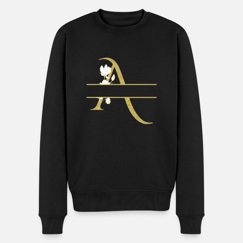 Personalisierter Blumengoldbuchstabe - Männer Premium Bio Pullover - Schwarz