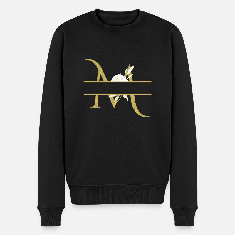 Personalisierter goldener Blumenbuchstabe M - Männer Premium Bio Pullover - Schwarz