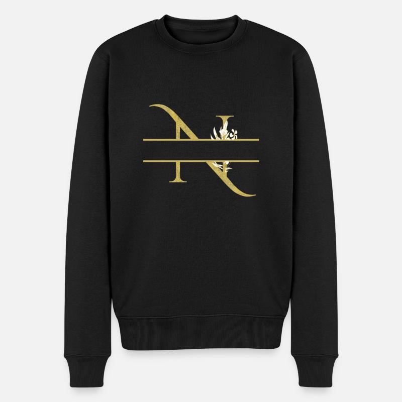 Personalisierter Blumengoldbuchstabe N - Männer Premium Bio Pullover - Schwarz