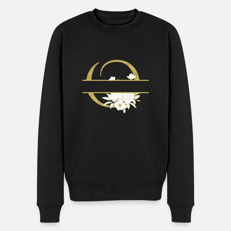 Personalisierter Blumengoldbuchstabe O - Männer Premium Bio Pullover - Schwarz