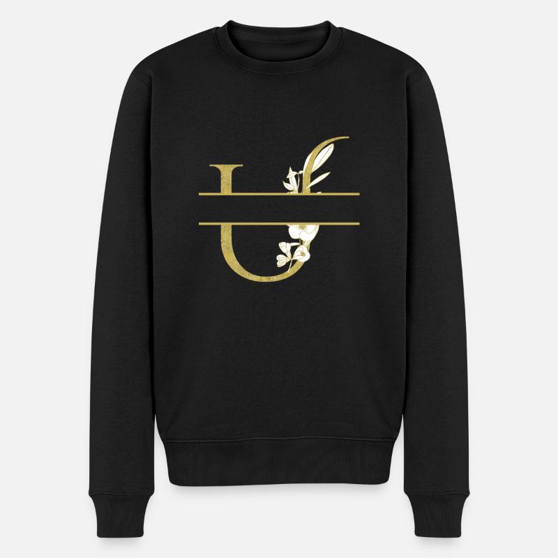 Personalisierter Blumengoldbuchstabe U - Männer Premium Bio Pullover - Schwarz