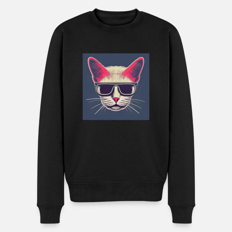 Coole Katze mit Sonnenbrille - Männer Premium Bio Pullover - Schwarz