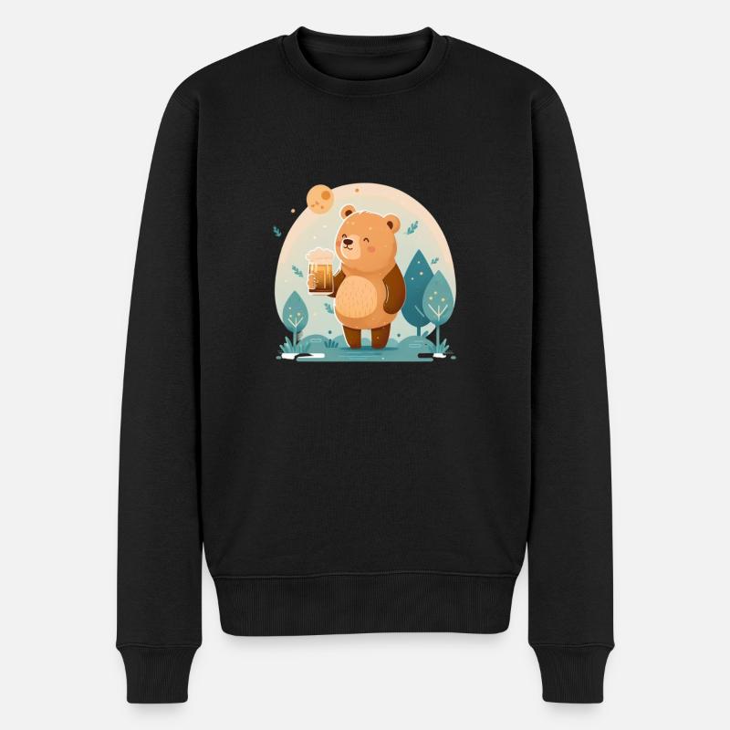 doux ours heureux avec bière - Pull Premium bio Homme - noir