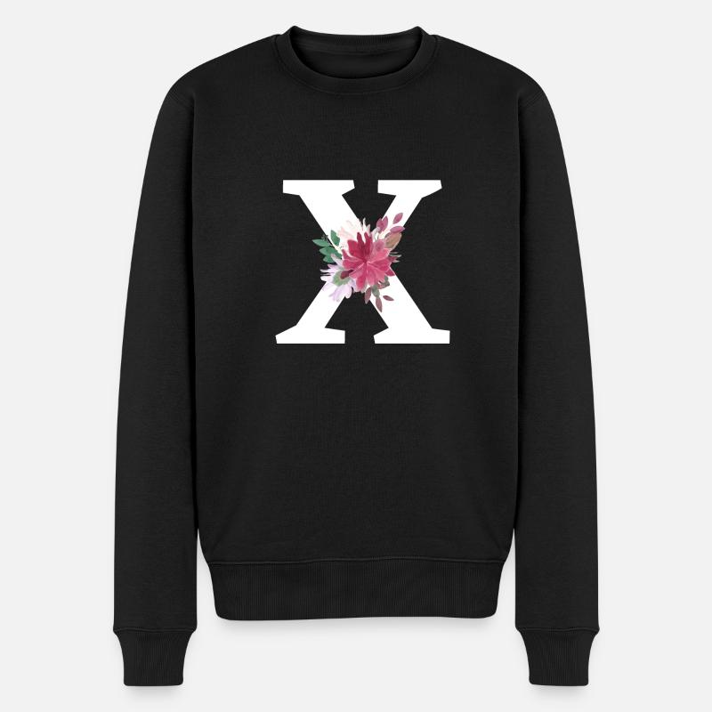 Lettre x floral - Pull Premium bio Homme - noir