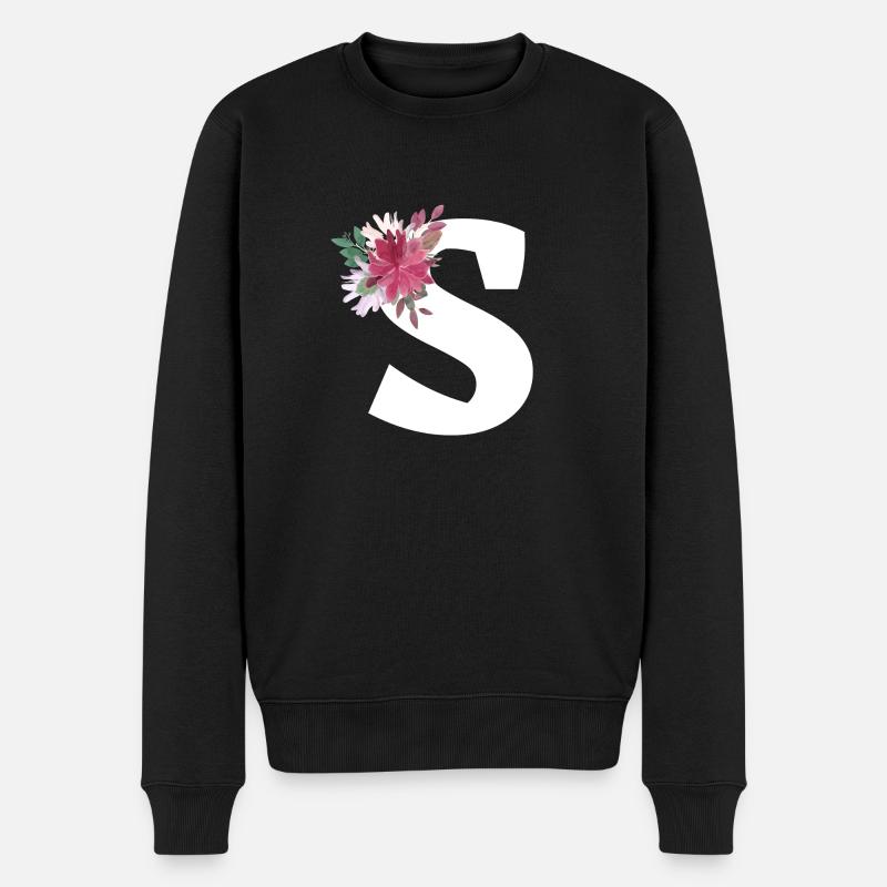 Florale Buchstaben - Männer Premium Bio Pullover - Schwarz