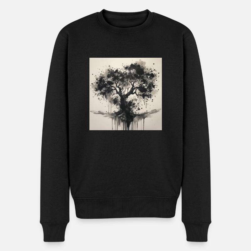 Schwarzer Baum im Aquarell-Stil - Männer Premium Bio Pullover - Schwarz