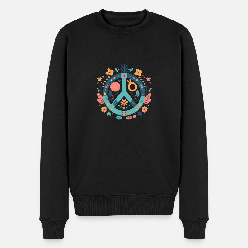 Frieden und Liebe - Männer Premium Bio Pullover - Schwarz