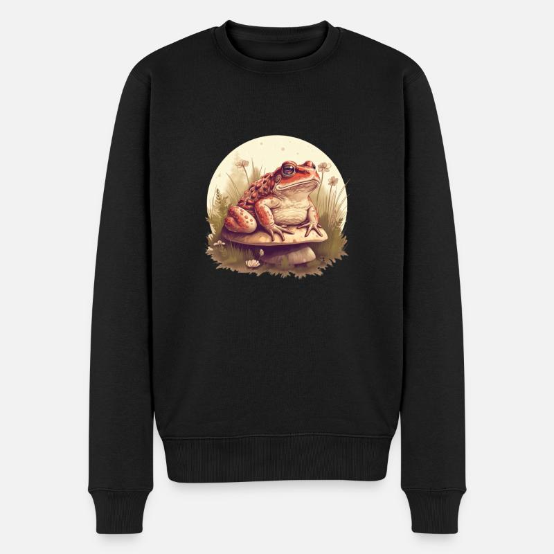 Crapaud assis sur un champignon nature grenouille design - Pull Premium bio Homme - noir
