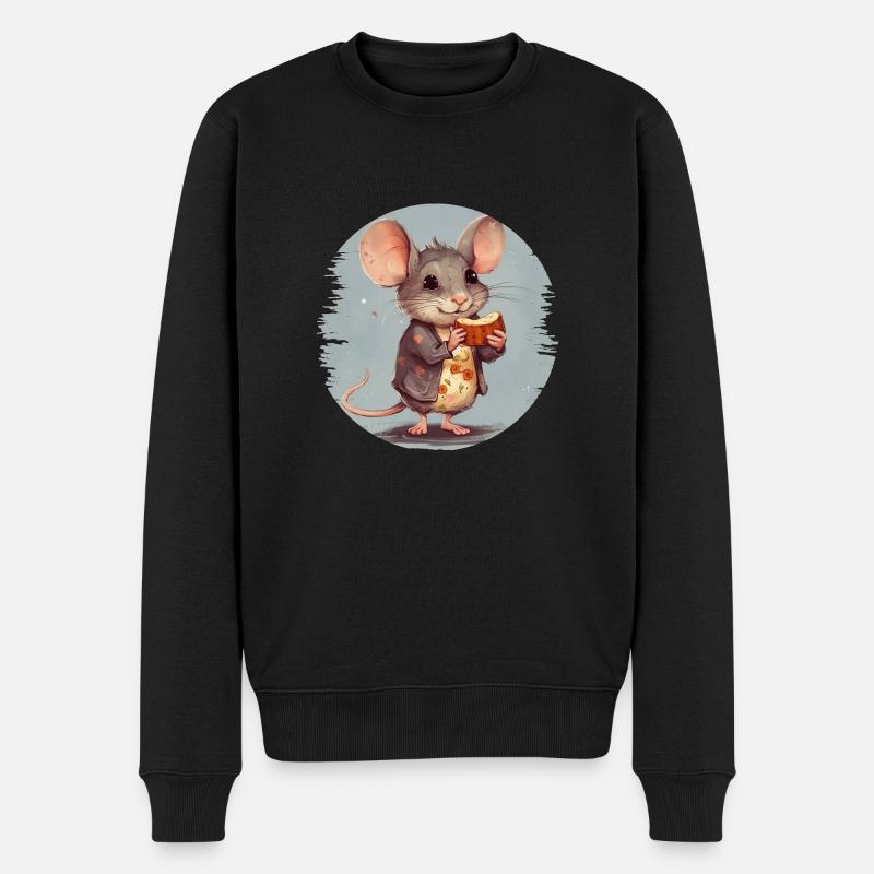 Maus mit Schokoriegel - Männer Premium Bio Pullover - Schwarz