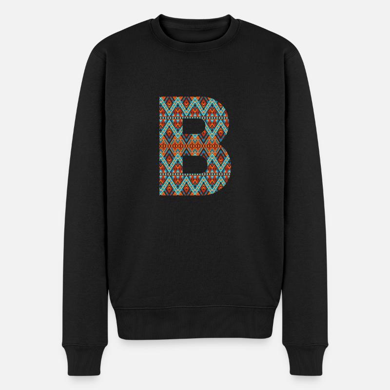 Buchstabe B- Boho-Design, buntes Monogramm - Männer Premium Bio Pullover - Schwarz