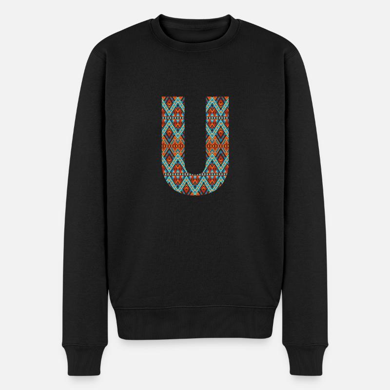 Buchstabe U-Boho-Design, Buntes Monogramm - Männer Premium Bio Pullover - Schwarz
