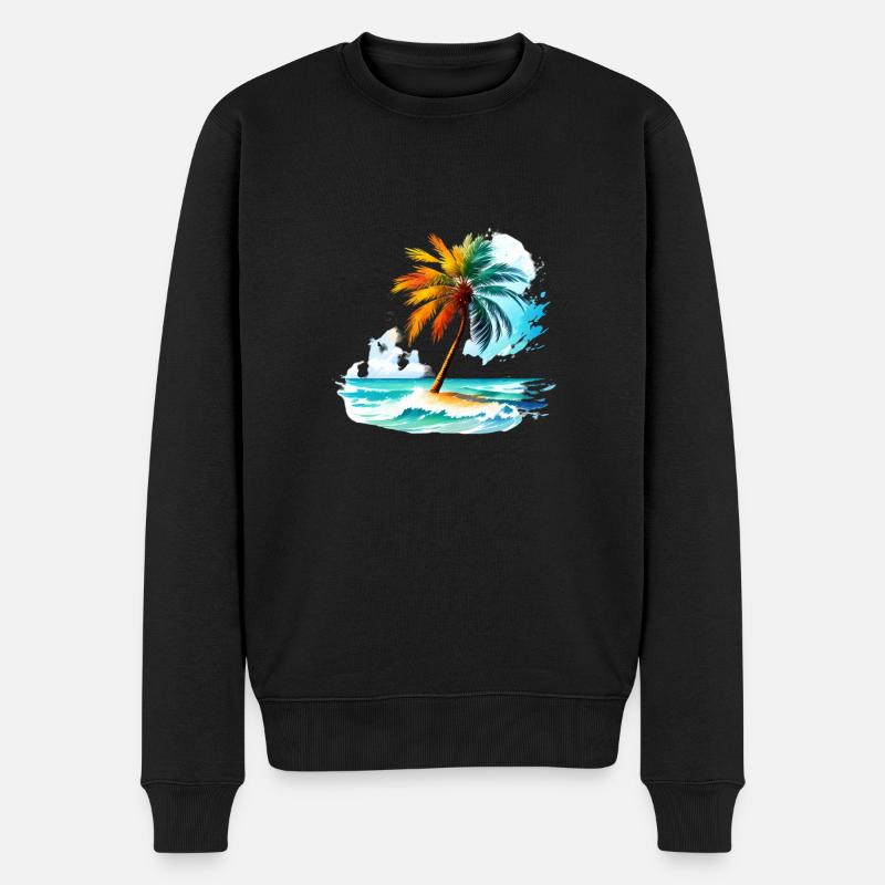 Île tropicale avec palmier - Pull Premium bio Homme - noir