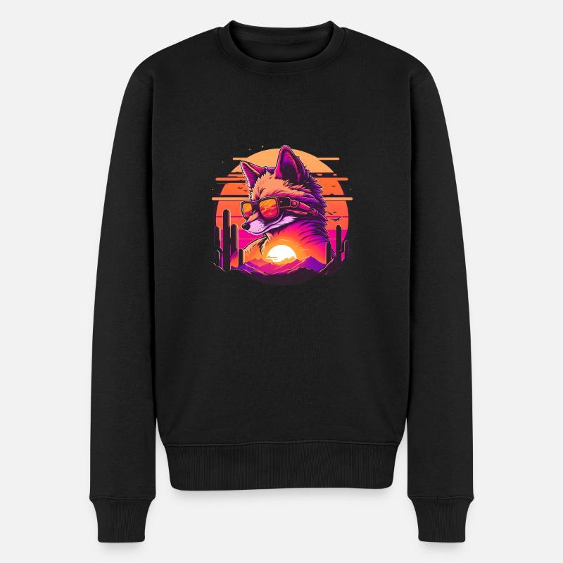 Synthwave Fox Sunset - Pull Premium bio Homme - noir
