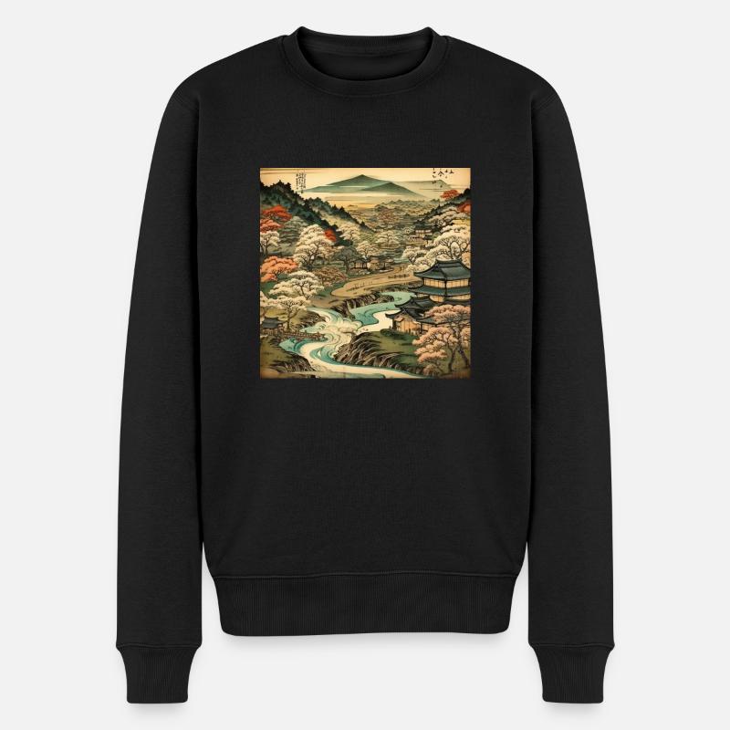 Vintage-Bild einer japanischen Landschaft - Männer Premium Bio Pullover - Schwarz