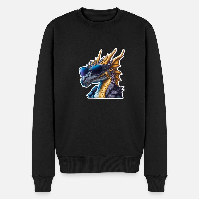 Drache mit Sonnenbrille Cool Drachen - Männer Premium Bio Pullover - Schwarz