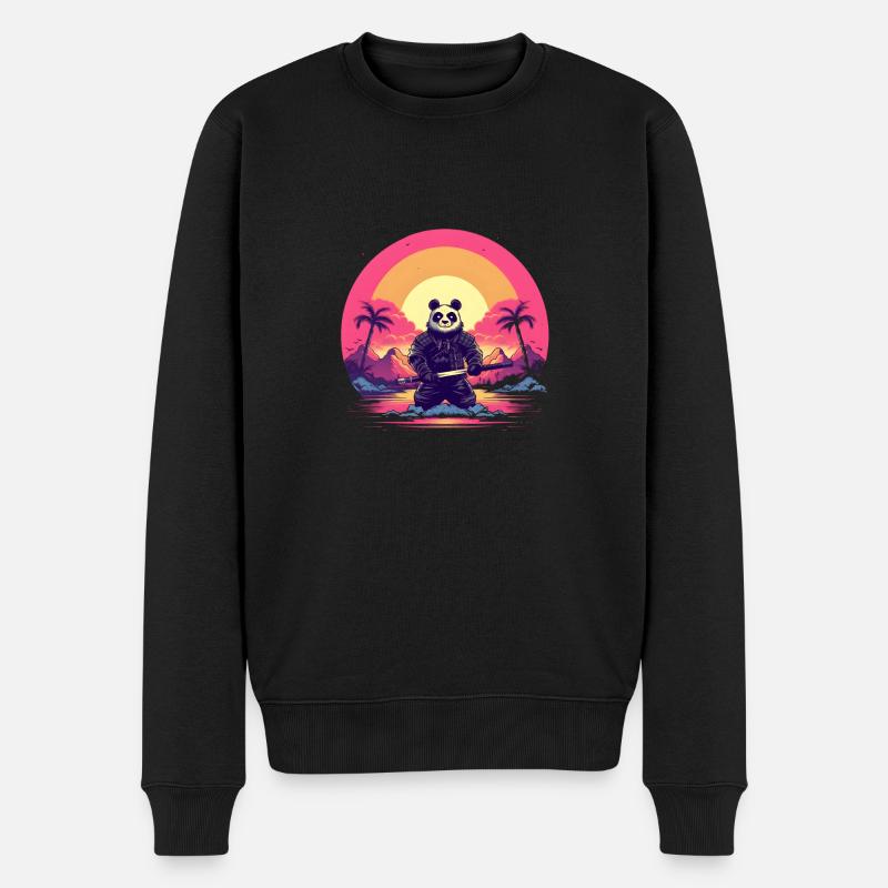 Synthwave Panda Samurai - Pull Premium bio Homme - noir
