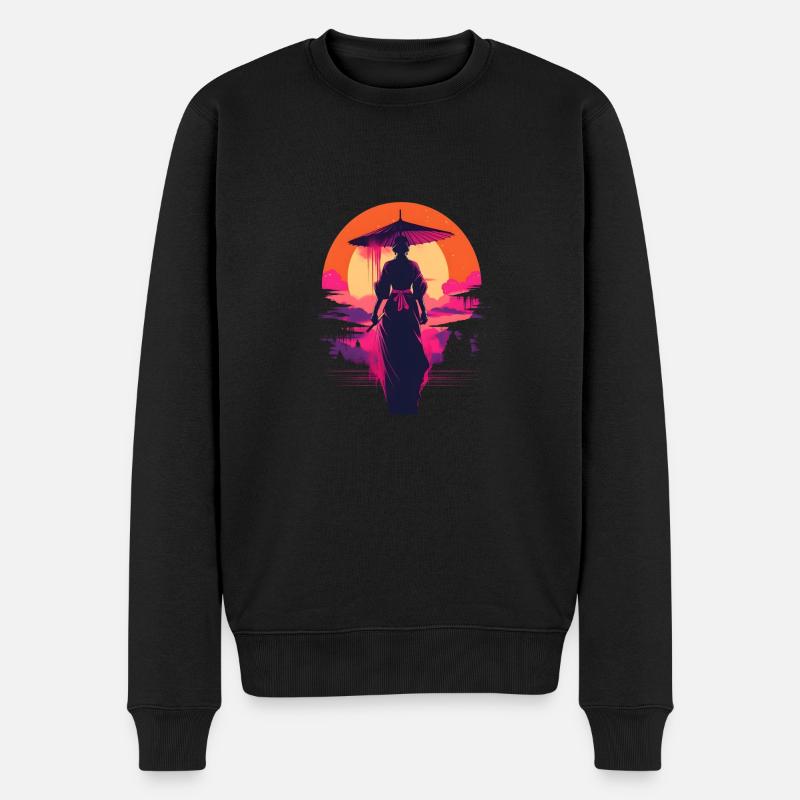 Synthwave Japan woman - Männer Premium Bio Pullover - Schwarz