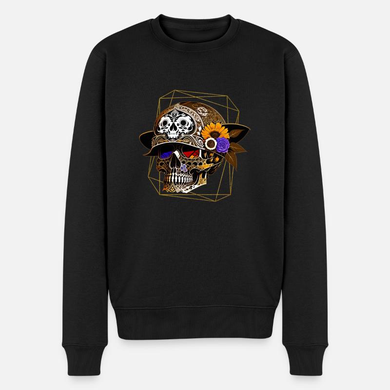 Skull mit Helm - Männer Premium Bio Pullover - Schwarz