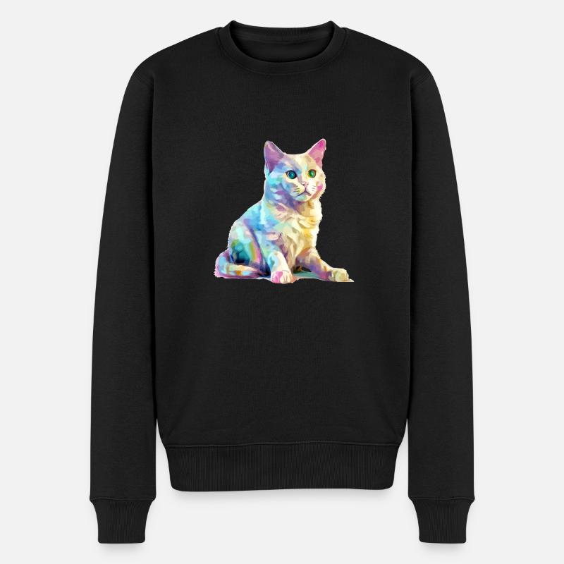 Obi die bunte Katze - Männer Premium Bio Pullover - Schwarz