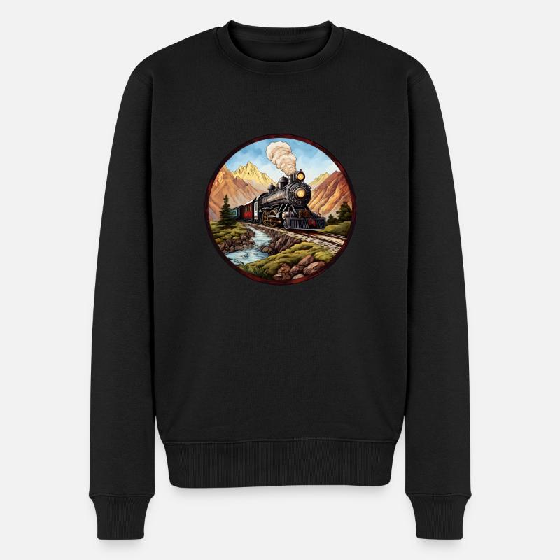 Zug Lokomotive Bahn - Männer Premium Bio Pullover - Schwarz