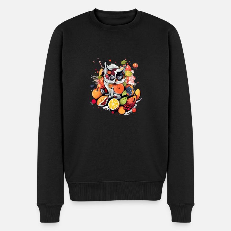 Leo die Katzenfrucht - Männer Premium Bio Pullover - Schwarz