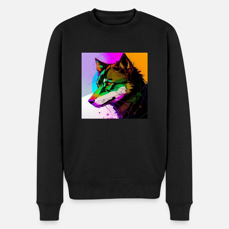 Ein bunter Wolf - Männer Premium Bio Pullover - Schwarz
