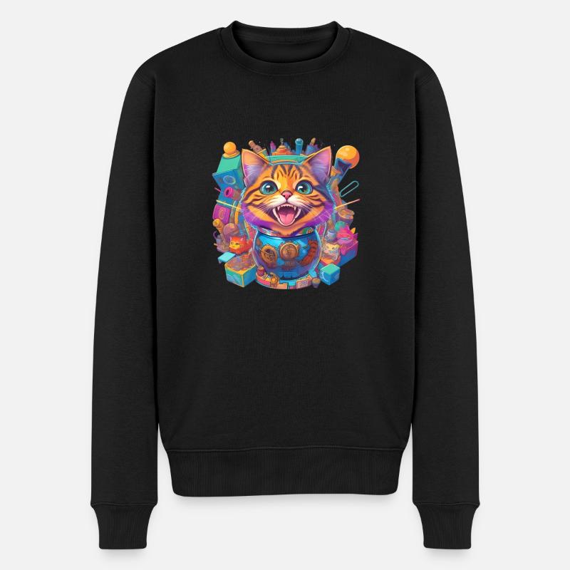 verrückte, lachende Katze - Männer Premium Bio Pullover - Schwarz