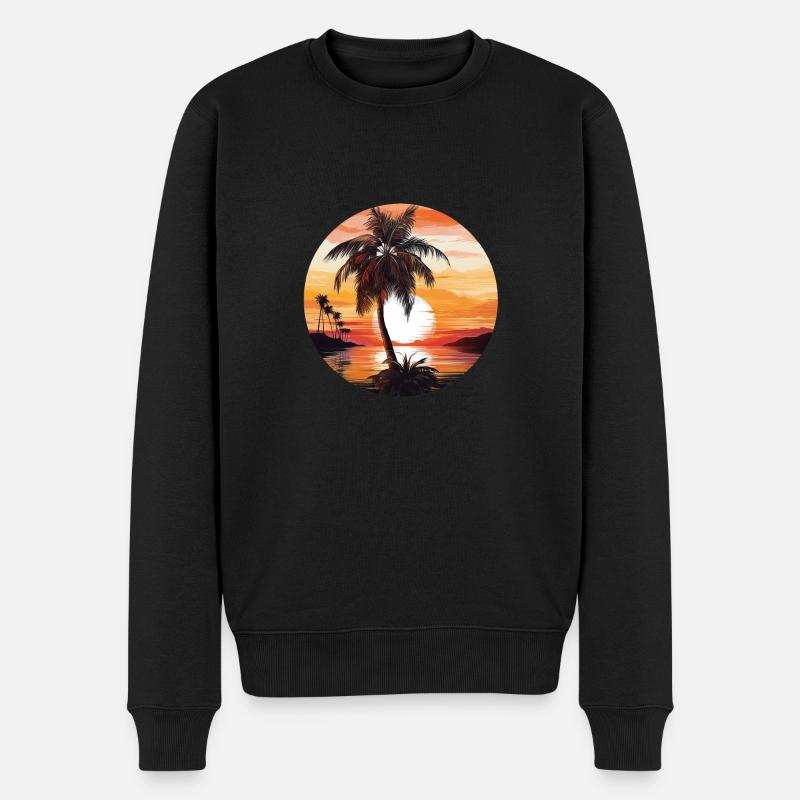 Wundervoller Sonnenuntergang mit Palmen und Meer - Männer Premium Bio Pullover - Schwarz