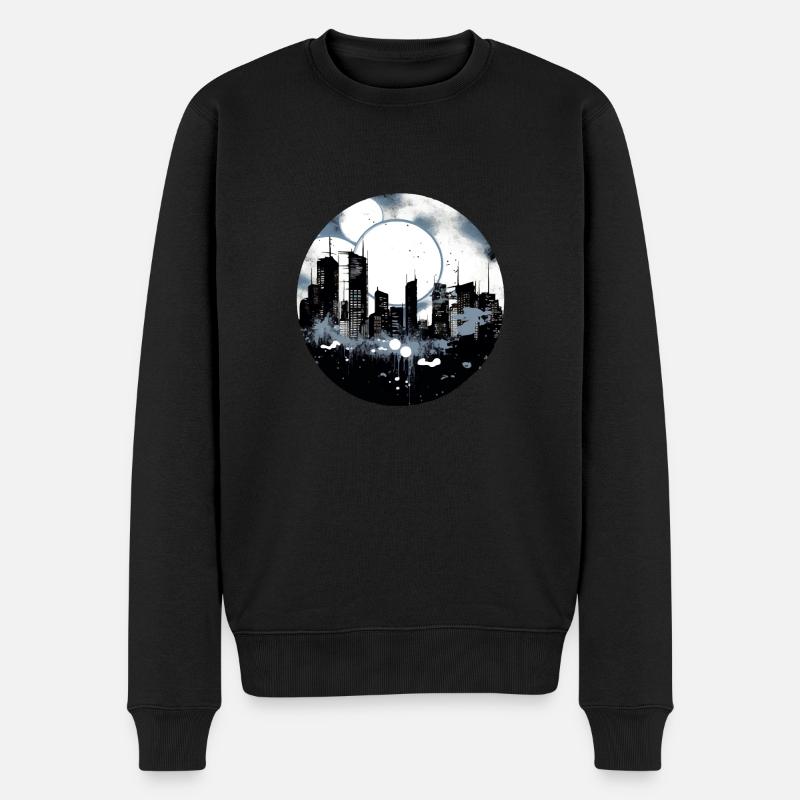 Die Stadt bei Nacht - Männer Premium Bio Pullover - Schwarz