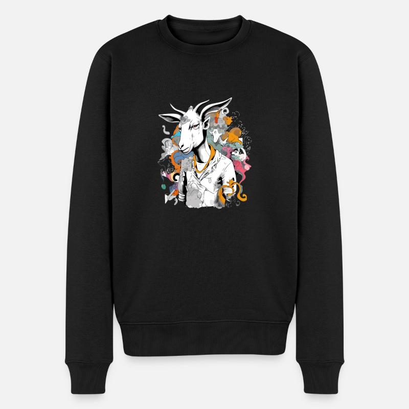 Moko, der Ziegenmann - Männer Premium Bio Pullover - Schwarz