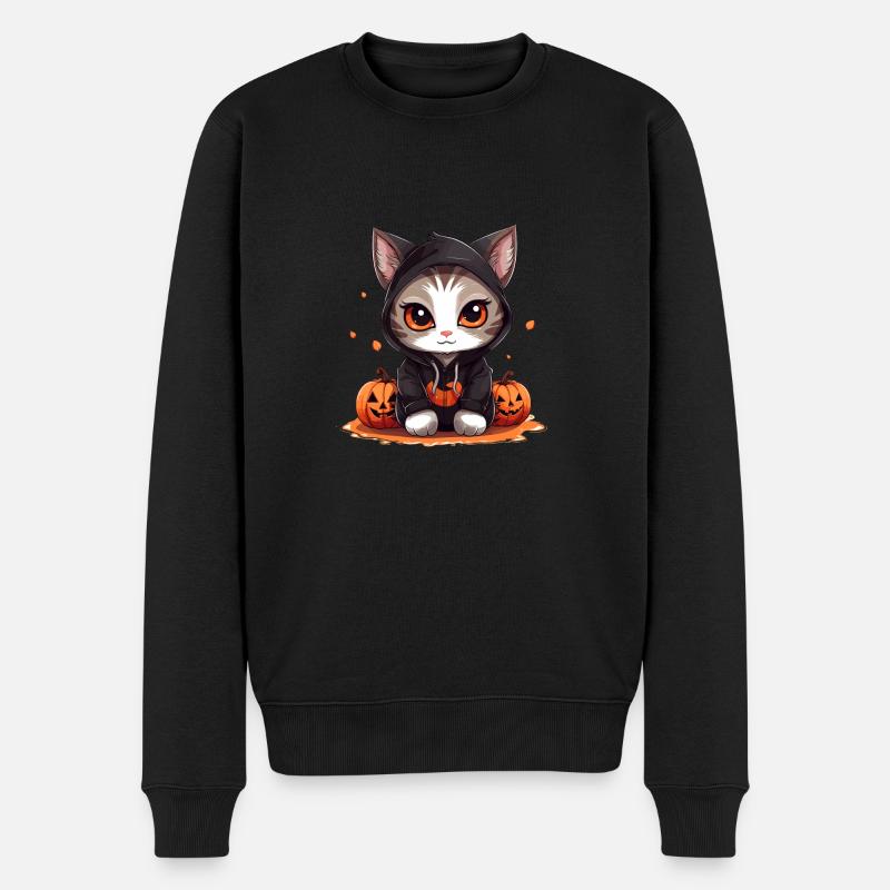 Halloween cat - Männer Premium Bio Pullover - Schwarz