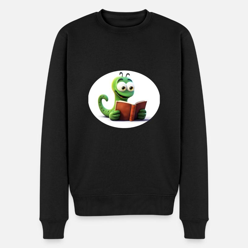 Bücherwurm - Männer Premium Bio Pullover - Schwarz