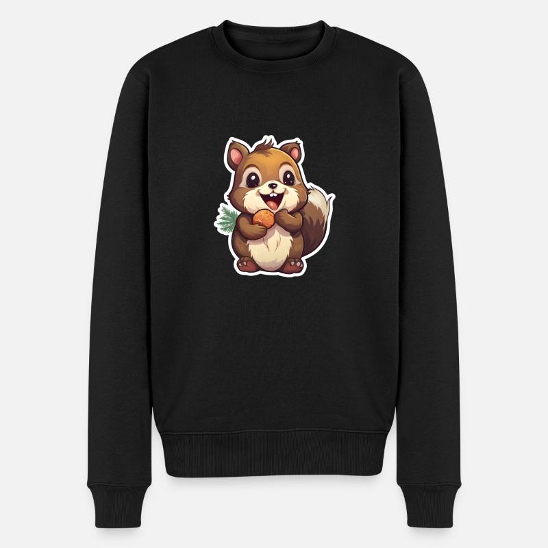 Süßes Eichhörnchen mit Nuss - Männer Premium Bio Pullover - Schwarz