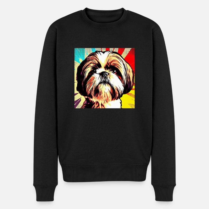 Shih Tzu Pop Art - Pull Premium bio Homme - noir