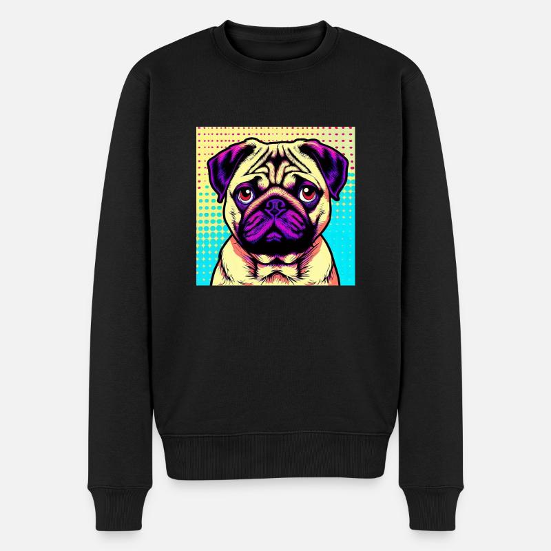 Mops Pop Art - Männer Premium Bio Pullover - Schwarz