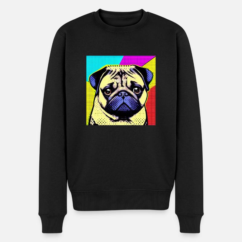 Mops Pop Art - Männer Premium Bio Pullover - Schwarz