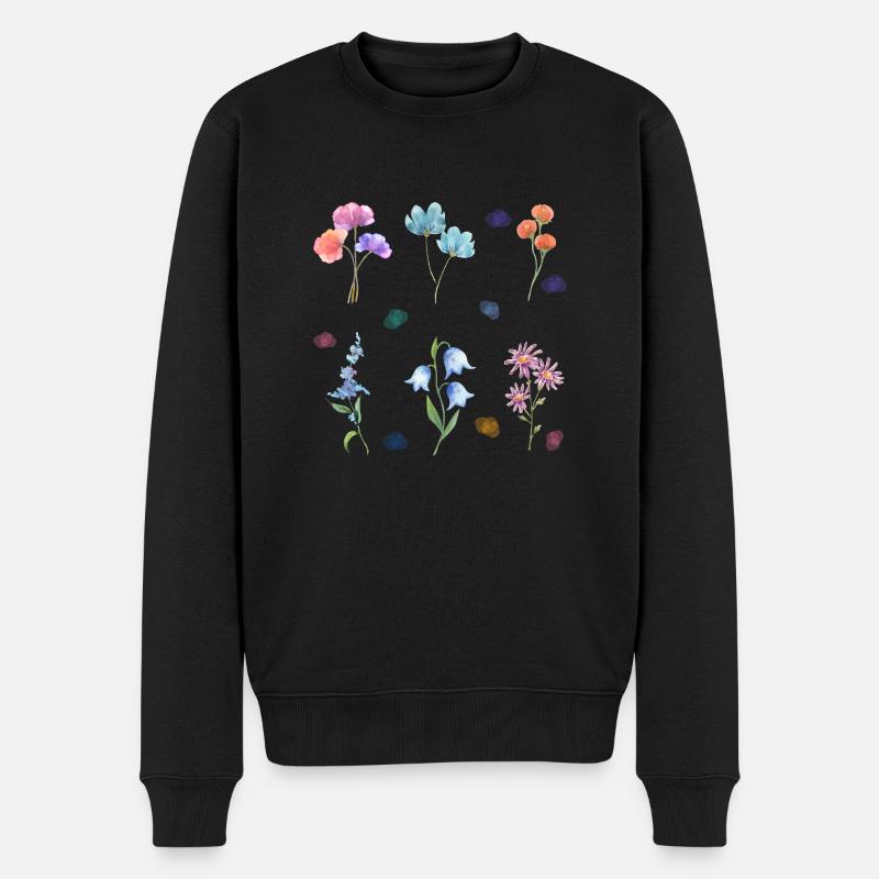 Aquarell-Blumen - Männer Premium Bio Pullover - Schwarz