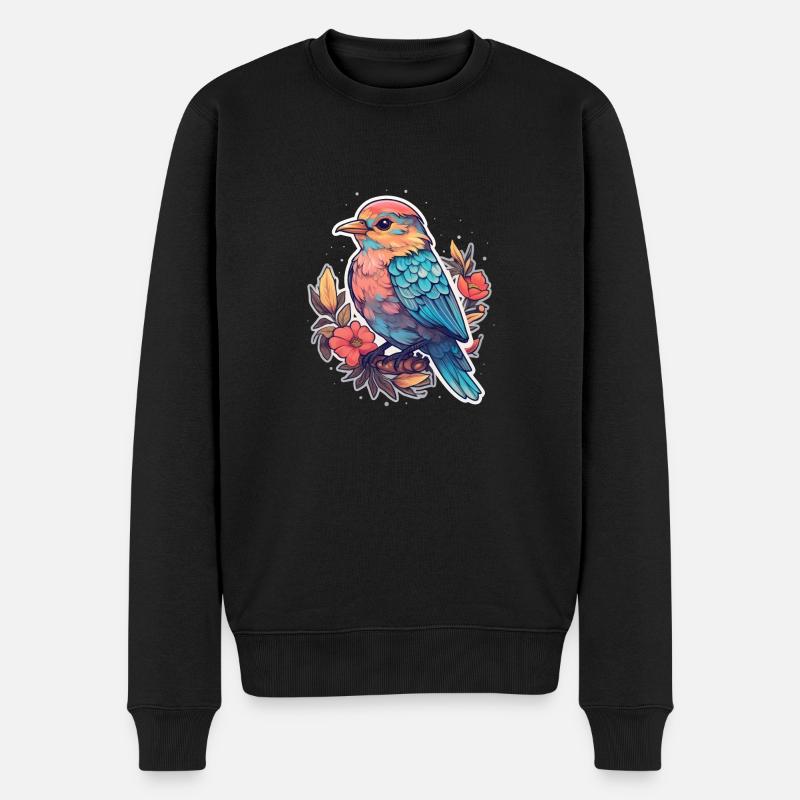Vogel Blumen - Männer Premium Bio Pullover - Schwarz