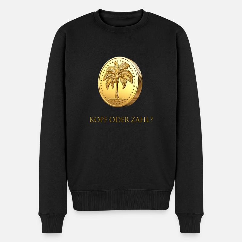 Goldener Münzwurf „Kopf oder Zahl?“ deutsch - Männer Premium Bio Pullover - Schwarz